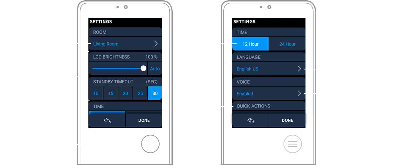 Crestron graphic showing two remote interfaces