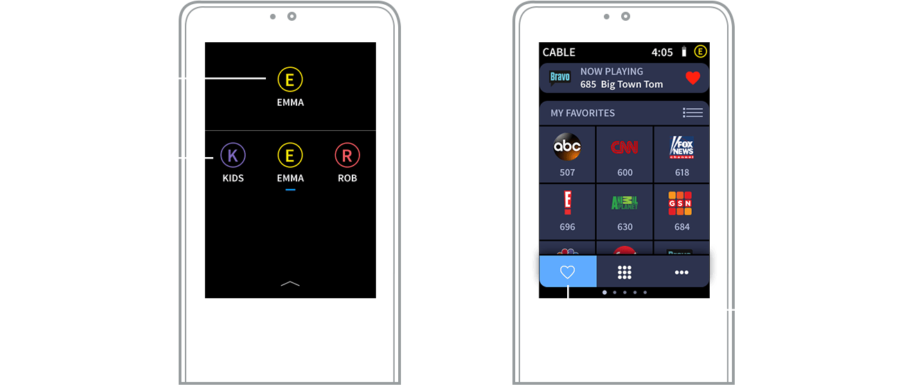 Crestron graphic showing two remote interfaces