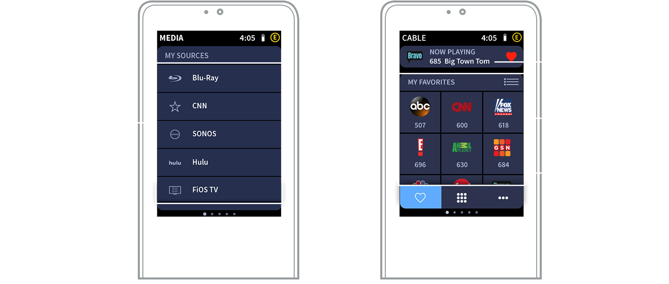 Crestron graphic showing two remote interfaces