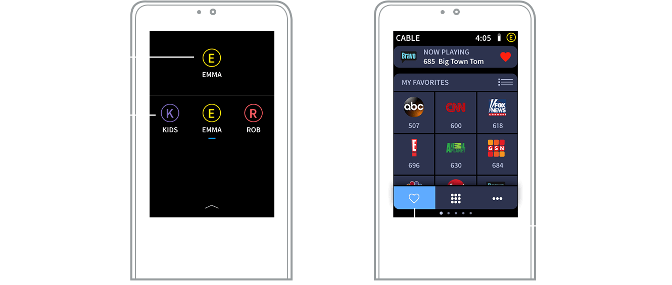 Crestron graphic showing two remote interfaces